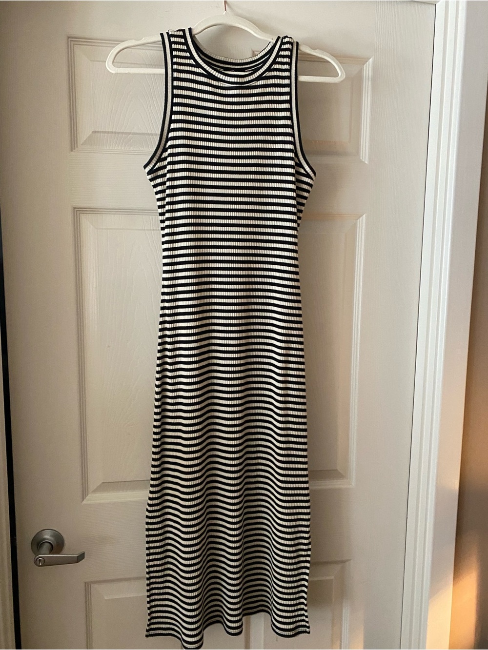 Rails Black and White Striped Ribbed Midi Dress